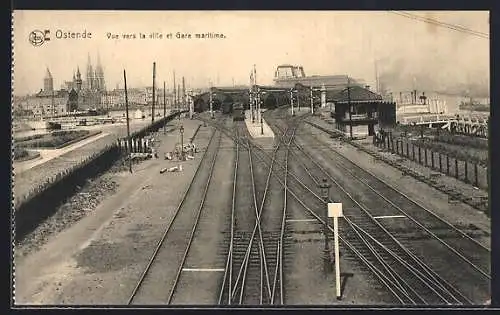 AK Ostende, Vue vers la ville et gare Maritime, Bahnhof mit Gleisanlagen, Eisenbahn