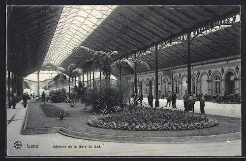 AK Gand, Intérieur de la Gare du Sud, Bahnhof