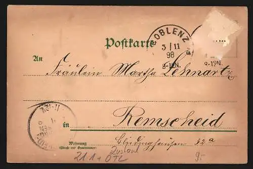 Lithographie Koblenz, Flusspartie mit leuchtendem Mond, Halt gegen das Licht