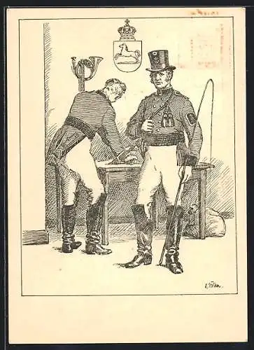 Künstler-AK Hannover, Briefmarken-Ausstellung 1937, Postillione der Kgl. Hannoverschen Post, Ganzsache