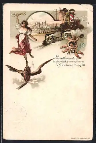 Lithographie Nürnberg, 13. General-Versammlung des Bayr. Verk.-Beamten-Vereines 1898, Ganzsache Bayern