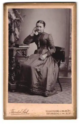 Fotografie Theodor List, Schärding, Schlossgasse 5, Frau in elegantem Kleid