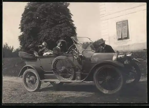 Fotografie Auto Cabriolet, offener Reisewagen mit Karbid-Lampen