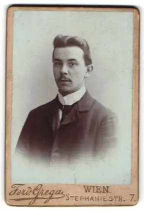 Fotografie Ferd. Grega, Wien, Stephaniestr. 7, Porträt eines jungen Mannes Pepo