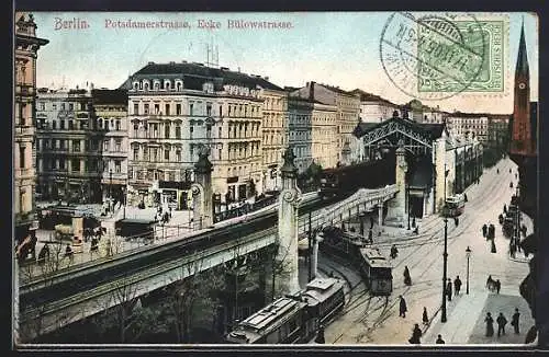 AK Berlin, Potsdamerstrasse Ecke Bülowstrasse mit U-Bahnhof und Strassenbahn