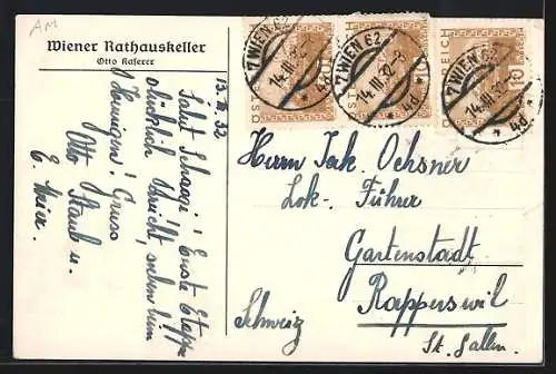 AK Wien, Restaurant Rathauskeller, Partie im Grinzinger Keller von Otto Kaserer