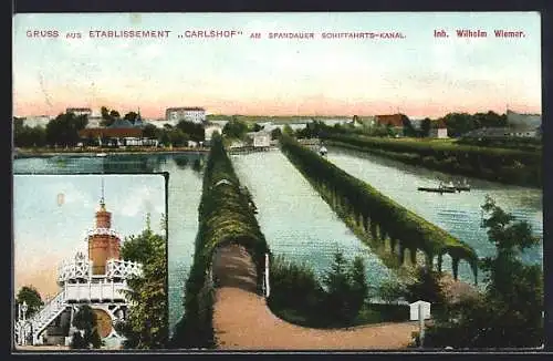 AK Berlin-Spandau, Gasthaus Carlshof am Spandauer Schiffahrts-Kanal
