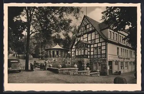 AK Saalfeld / Saale, Gasthaus Quellenhaus an den Feengrotten