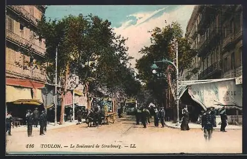 AK Toulon, Boulevard de Strasbourg, Ortspartie mit Strassenbahn
