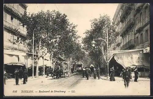 AK Toulon, Boulevard de Strasbourg, Ortspartie mit Strassenbahn