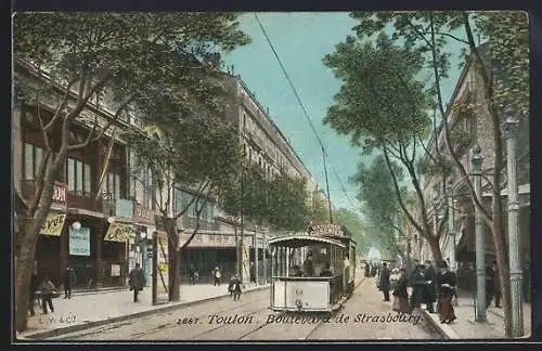 AK Toulon, Boulevard de Strasbourg mit Strassenbahn und Geschäften