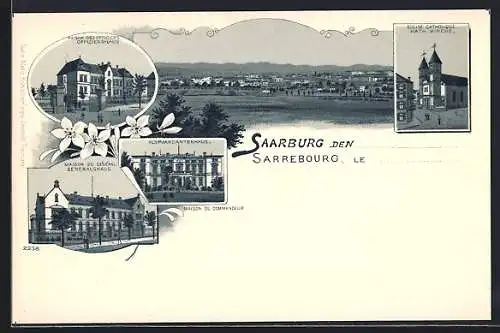 Lithographie Saarburg, Kommandantenhaus, Generalshaus, Offiziershaus