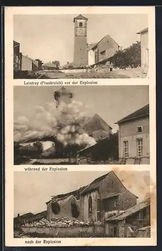 AK Leintrey, Kirchenturm vor, während und nach der Explosion