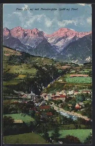 AK Pians /Tirol, Totalansicht mit Perseierspitze aus der Vogelschau