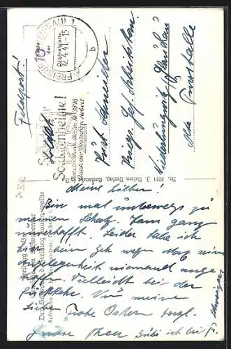 AK Freiburg, Strassenbahn fährt durch Schwabentor, Gemäldde am Tor