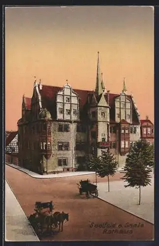 AK Saalfeld / Saale, Rathaus mit Kutsche