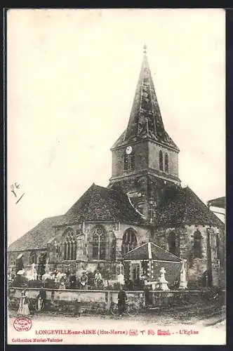 AK Longeville-sur-Aisne /Hte-Marne, L`Église et la foule rassemblée devant l`entrée