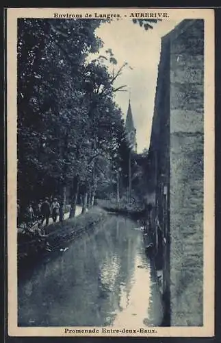 AK Auberive, Promenade Entre-deux-Baux le long du canal et de l`église adjacente