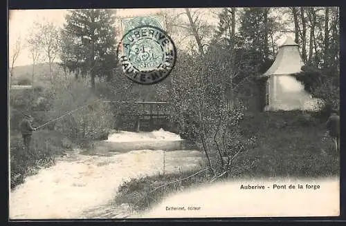 AK Auberive, Pont de la forge avec pêcheur près de la rivière