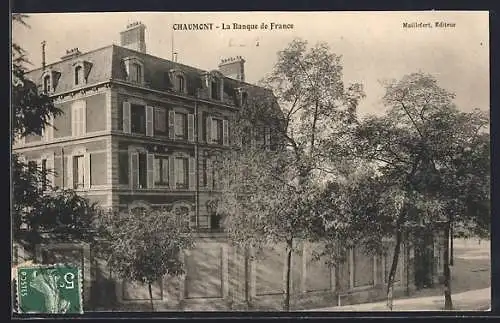 AK Chaumont, La Banque de France vue depuis la rue avec arbres en avant-plan