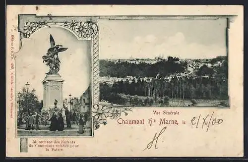 AK Chaumont /Haute-Marne, Vue générale et Monument des Enfants de Chaumont tombés pour la Patrie