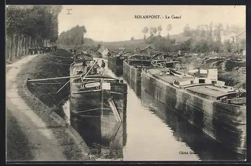 AK Rolampont, Le Canal avec péniches amarrées sur les berges