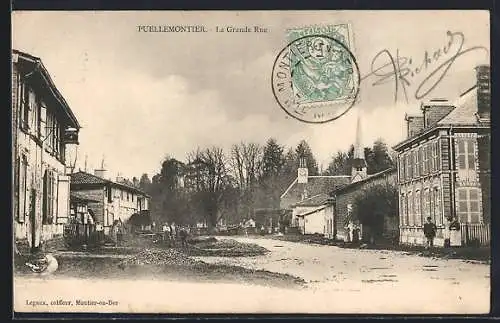 AK Puellemontier, La Grande Rue animée avec bâtiments et passants