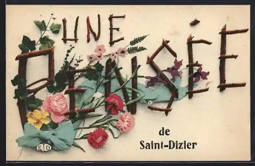 AK Saint-Dizier, Une pensée avec fleurs colorées en décoration florale