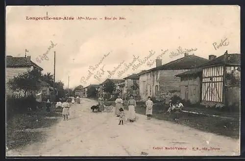 AK Longueville-sur-Aine /Aube, Rue du Bois animée avec villageois et maisons traditionnelles
