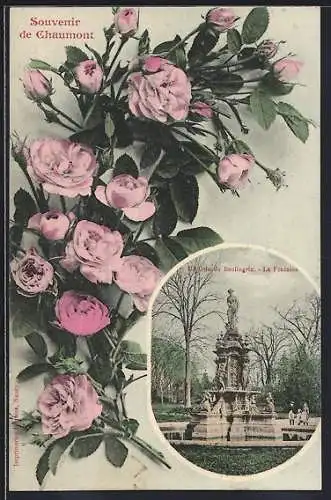 AK Chaumont, Vue du Boulingrin, La Fontaine et bouquet de roses