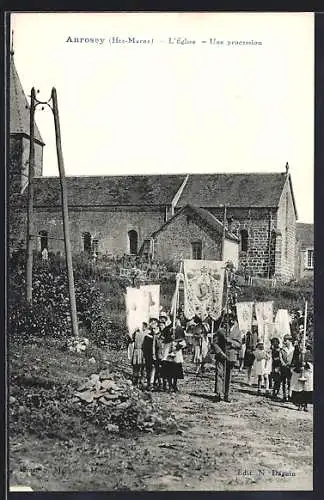 AK Anrosey /Hte-Marne, L`Église, Une procession