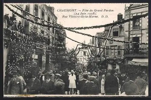 AK Chaumont, Fête du Grand Pardon, Rue Victoire-de-la-Marne, 24 Juin 1928