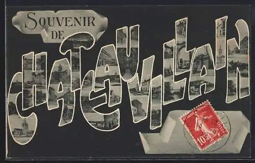 AK Châteauvillain, Souvenir de Châteauvillain avec collages photographiques