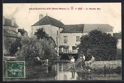 AK Chateauvillain /Haute-Marne, Le Moulin Bas et pêcheurs au bord de la rivière