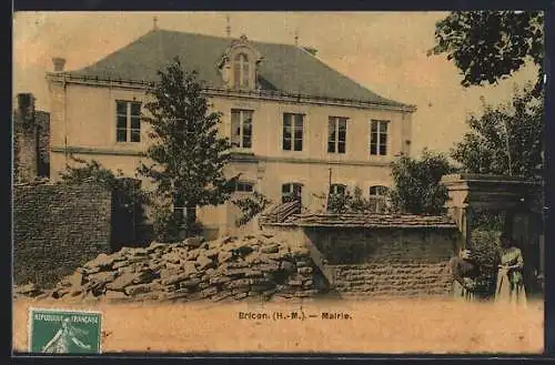 AK Bricon /H.-M., Mairie avec pile de pierres au premier plan