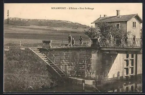 AK Rolampont, L`Écluse, Fort St-Menge avec passants sur le pont