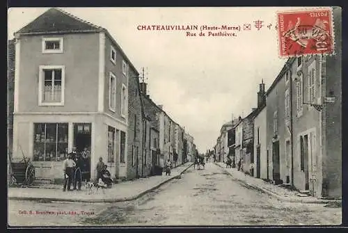AK Châteauvillain /Haute-Marne, Rue de Penthièvre animée avec habitants et commerces