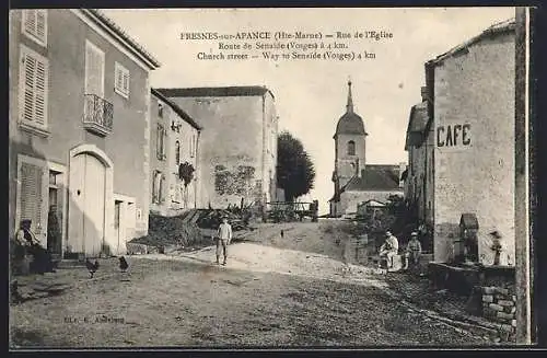 AK Fresnes-sur-Apance /Hte-Marne, Rue de l`Église et vue de l`église au fond