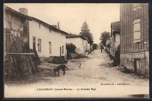 AK Louvemont /Haute-Marne, La Grande Rue avec maisons et chiens dans la rue