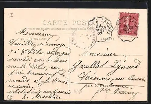 AK Merrey /Haute-Marne, Hôtel Martin et scène de rue animée