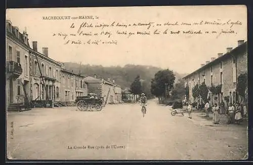 AK Rachecourt-sur-Marne, La Grande Rue, près de l`Usine, avec cycliste et charrette