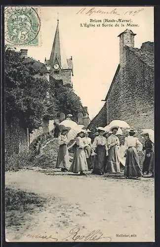 AK Bricon /Haute-Marne, L`Église et Sortie de la Messe