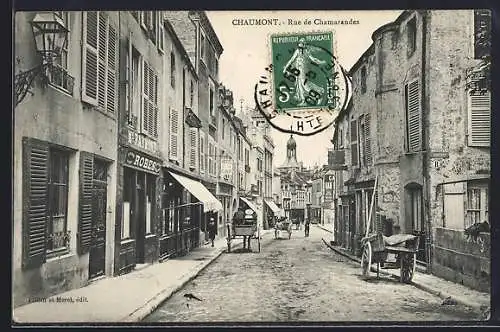 AK Chaumont, Rue de Chamarandes animée avec boutiques et charrettes