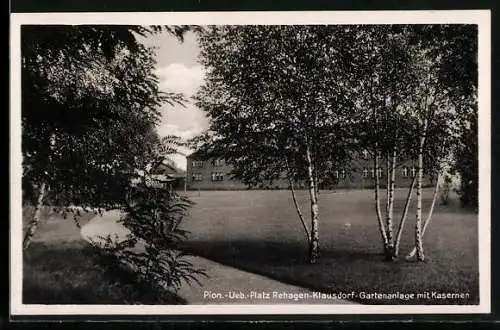 AK Rehagen-Klausdorf, Pion.-Übungsplatz, Gartenanlage mit Kasernen