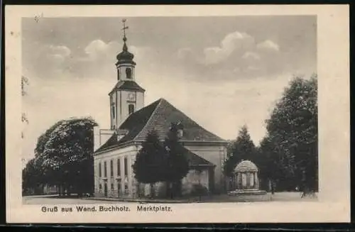 AK Wendisch Buchholz, Marktplatz mit Kirche