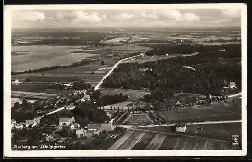 AK Kolberg / Mark, Fliegeraufnahme der Ortschaft mit Wolziger See