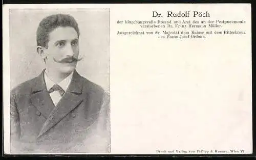 AK Portrait Dr. Rudolf Pöch, erhielt das Ritterkreuz des Franz Josef-Ordens