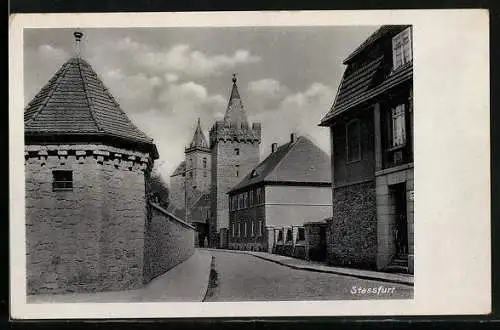 AK Stassfurt, Blick auf Strasse am Eulenturm