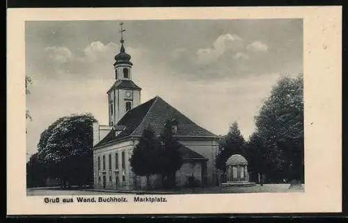 AK Wendisch Buchholz, Marktplatz mit Kirche