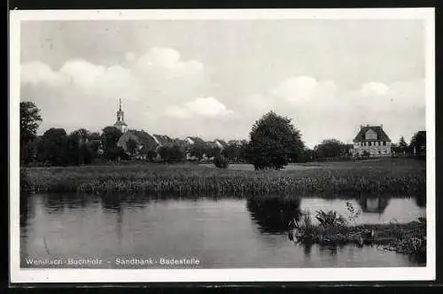 AK Wendisch-Buchholz, Teilansicht mit Sandbank-Badestelle
